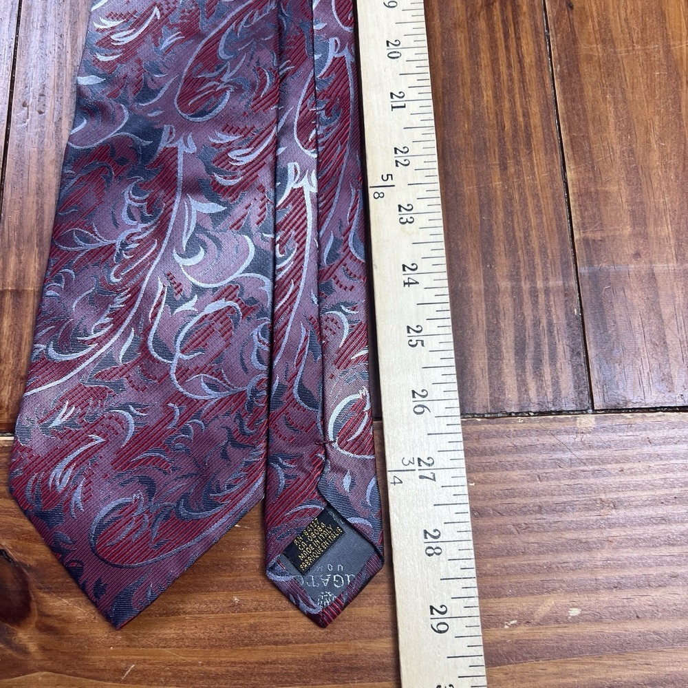 BUGATCHI UOMO Red Silver White Black Leaf Silk Woven Necktie TIE 58"L x 4"W - Picture 9 of 12